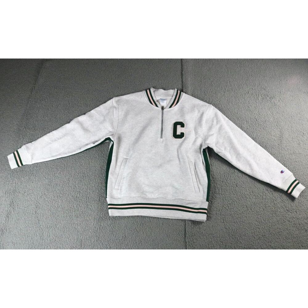 Champion Sweatshirt Mens M Reverse Weave Gray Green Pink Pipping Pockets
